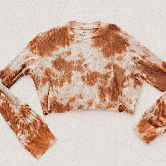 Mate Tie Dye Cropped Waffle Knit Thermal Sweater M Lounge Comfy Cottagecore - Picture 1 of 5